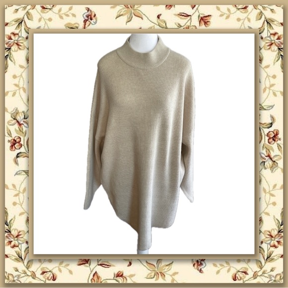 Ophelia Roe Sweaters - Ophelia Roe Tan Mock Neck Asymmetrical Hem Ribbed Sweater